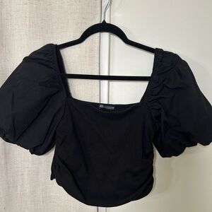Zara Black Puff Sleeve Crop Top
